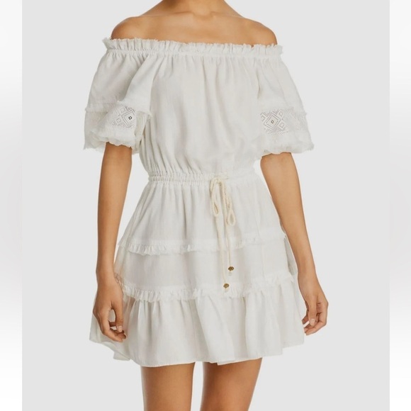 Ramy Brook LaLa White Off the Shoulder Tiered Mini Dress - Picture 1 of 15
